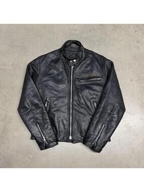 Vintage Starwear Cafe Racer Leather Jacket Mens Medium Black Cult USA Made 80s